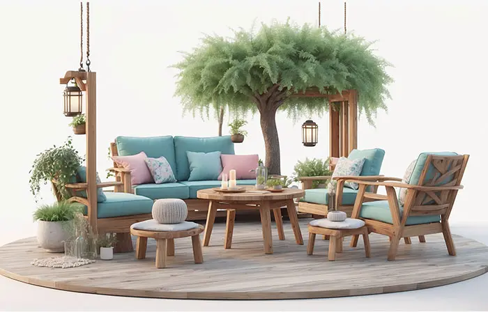Outdoor Garden Sofa Sitting 3D Modeling Illustration image